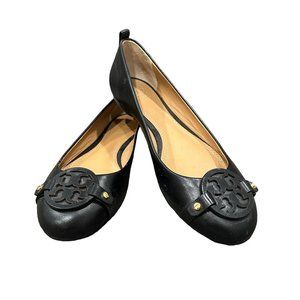 Tory Burch Gabriel Medallion Logo Black Leather Ballet Flats - Women’s Size 6.5